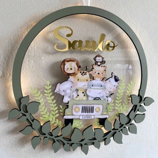 Enfeite de Porta Maternidade Safári Menino Acrílico com LED Personalizado em Oferta na Shopee