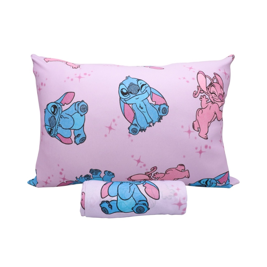 LANÇAMENTO! Jogo Lençol e Fronha Disney Stitch Angel Malha 70% Algodão Infantil Rosa