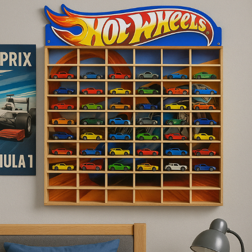 Estante Porta Hot Wheels Para 50 Carrinhos Mdf Adesivado em Oferta na Shopee