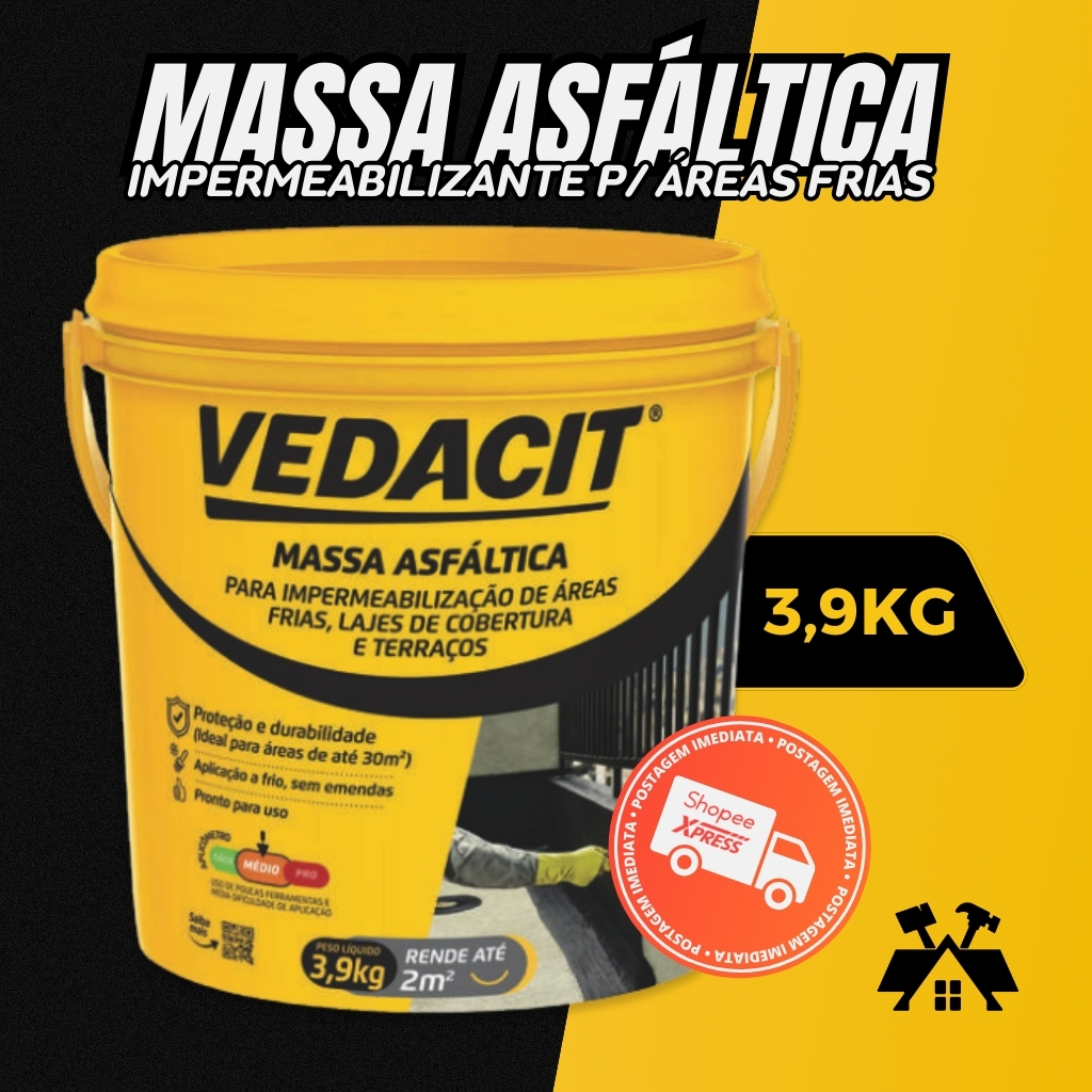 Massa Asfáltica Impermeabilização 3,9Kg Vedacit | cimento, laje, banheiros, calhas pequenos reparos