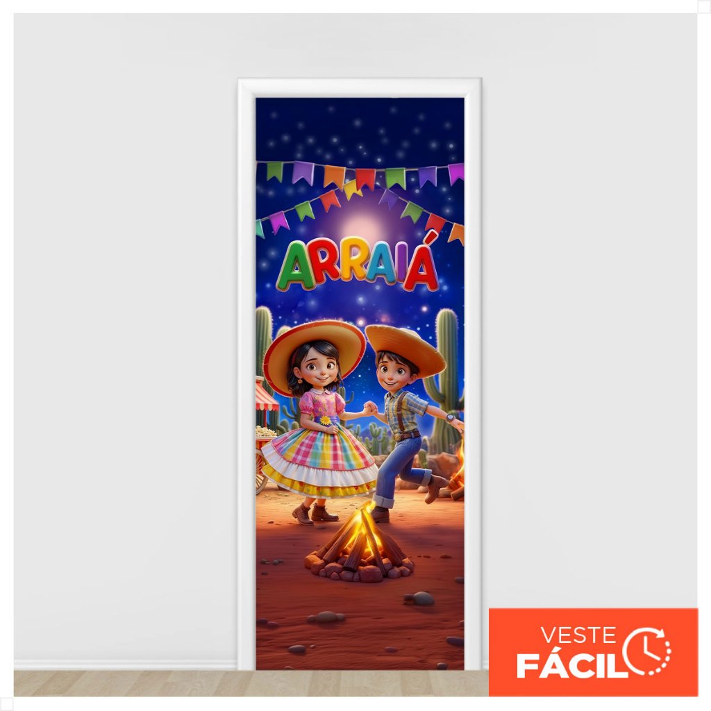 Painel Retangular Festa Junina Veste Porta Decorativa Arraiá C/ Elástico Sublimado 0,85x2,...