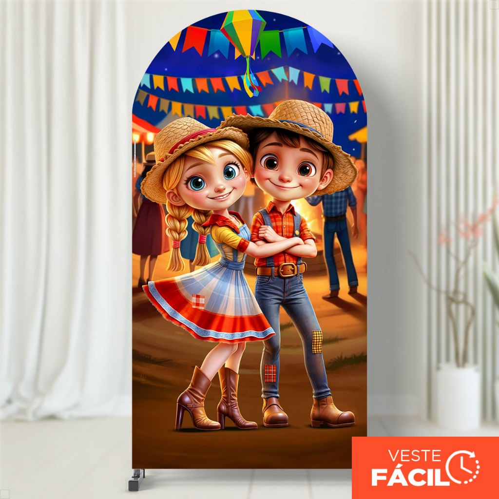 Painel Romano Festa Junina Tecido C/Elástico 2x1m Capa Veste Fácil Decorativa Arraiá – RMN-91