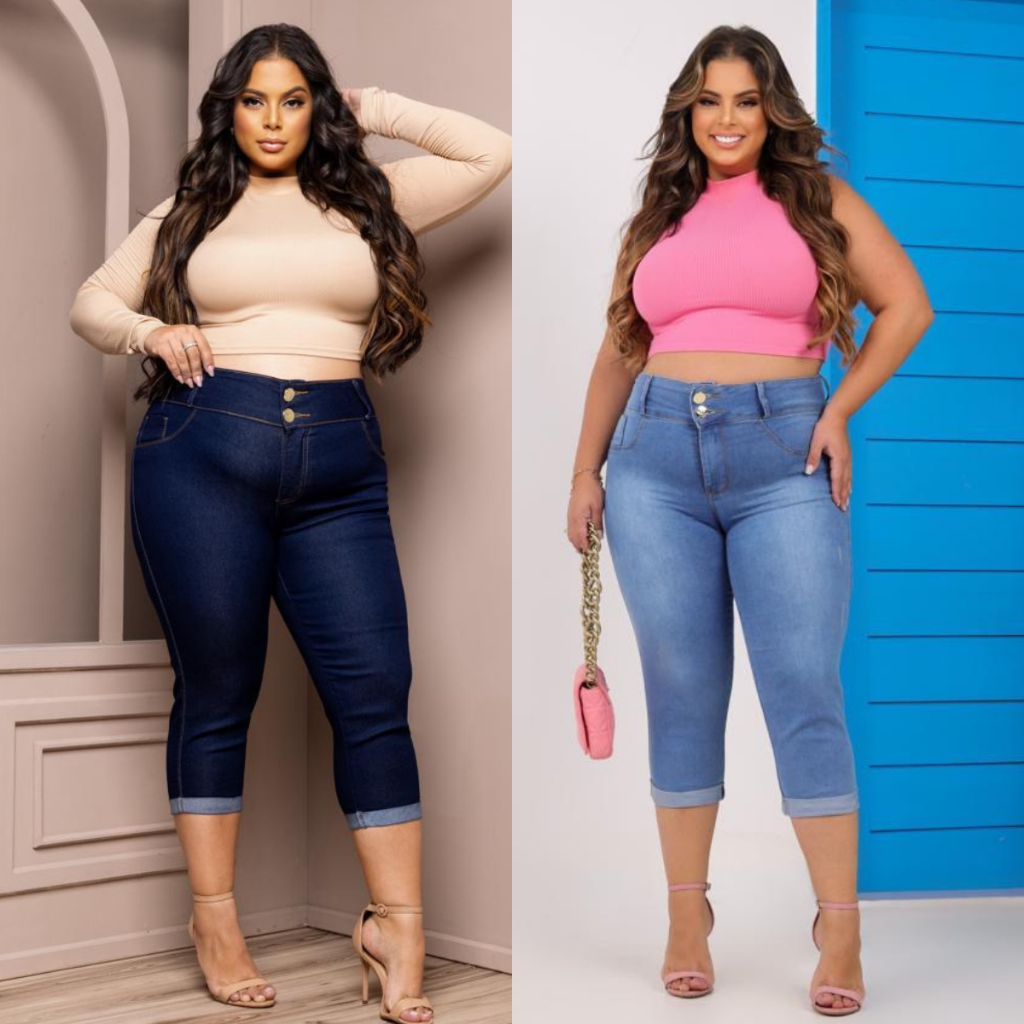 Calça Capri feminina Jeans Plus Size Cintura Alta com Elastano ( Lycra) Tamanhos Grandes em Oferta na Shopee