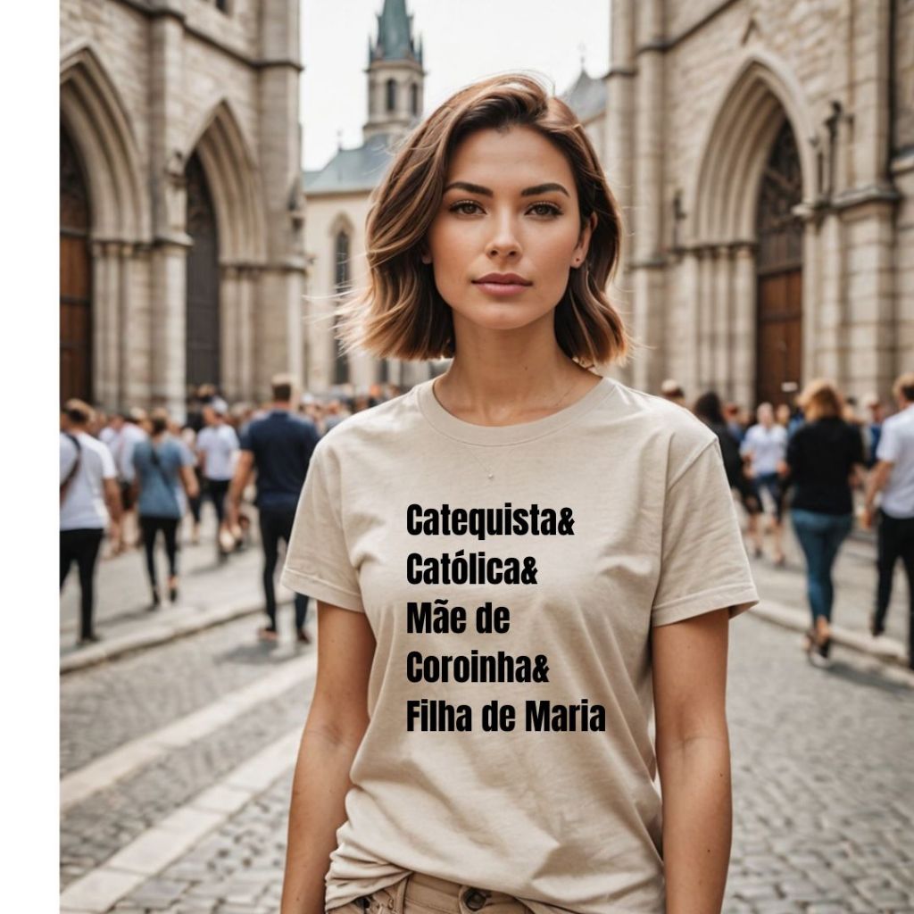 Camiseta T-shirt Católica Catequista e Mãe de Coroinha e Filha de Maria Adulto
