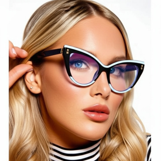 Óculos Gatinho Feminino Sem Grau Listrado Anti Luz Azul Armação em Oferta na Shopee