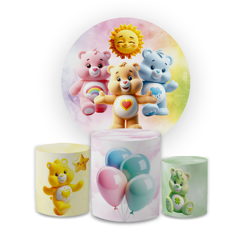 Kit Capa Painel Redondo 1,5 + Trio Cilindros Decoração Tecido Sublimado Decoração Urs!nh0s C@r!nh0s0s em Oferta na Shopee