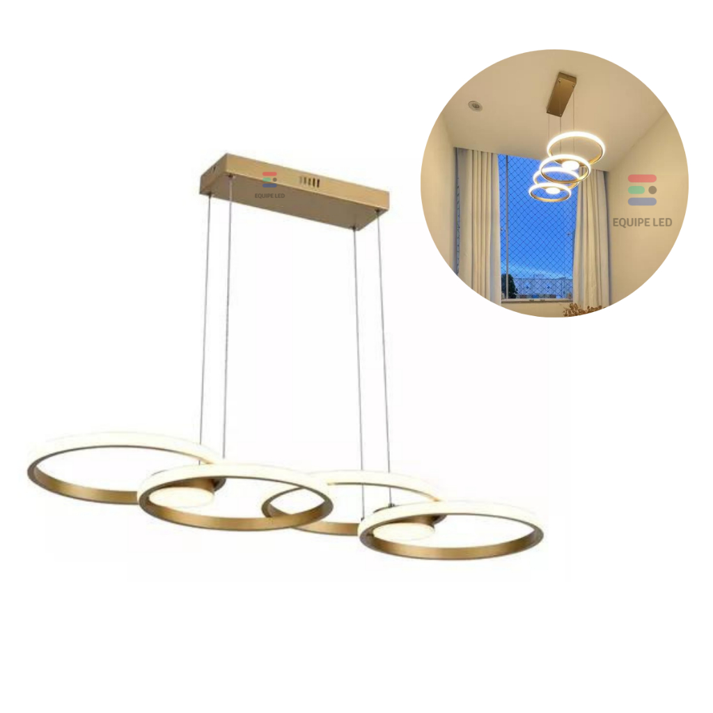 Lustre Pendente Anéis Led Moderno Sala Mesa De Jantar 65W 3M