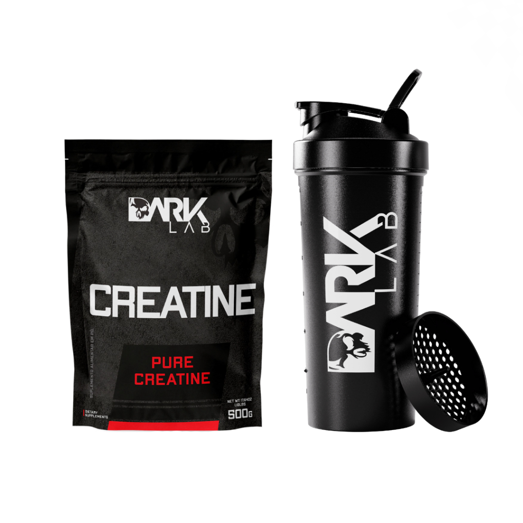 Kit Creatina Monohidratada Pura Refil 500g 100% Pura + Coqueteleira Premium Preta 750ml - Dark Lab em Oferta na Shopee
