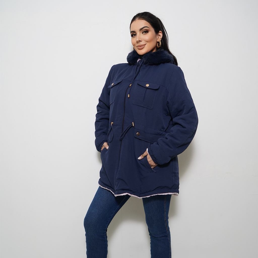 Parka Forrada Inverno com Capuz Sobretudo Jaqueta Peluciada Casaco Feminino Blusa Pelinho