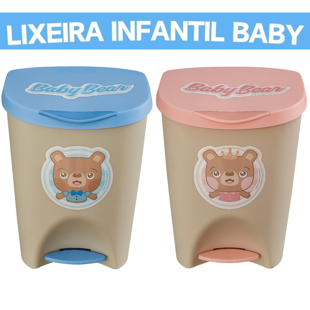 Lixeira Multiuso 15 Litros Pedal Linha Baby Menina ou Menino Bebê - Usual Utilidades