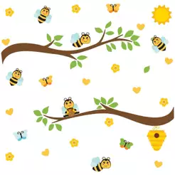 Adesivo de Parede Infantil Galhos Abelhas e Flores Quarto Bebê