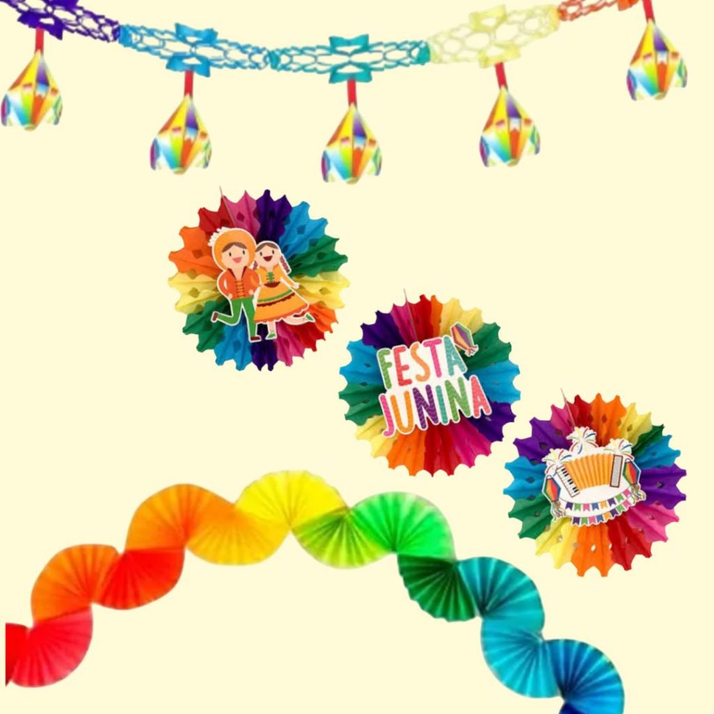 Varal Festa Junina  Sanfonada Guirlanda de Papel Colorida Enfeite Decoração Sortidas
