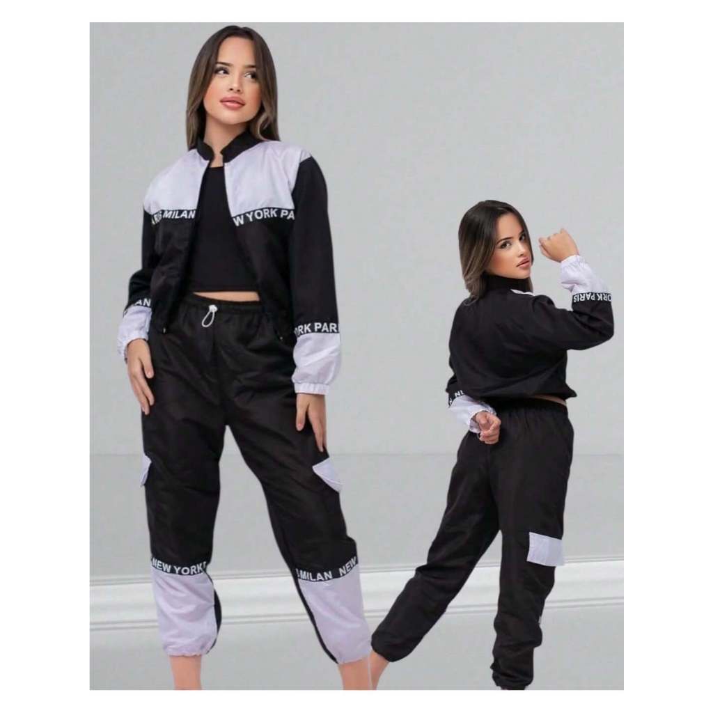 Conjunto corta vento infantil  juvenil  adolescentes menina Jaqueta mais calça Cargo Roupas blogueira Feminina