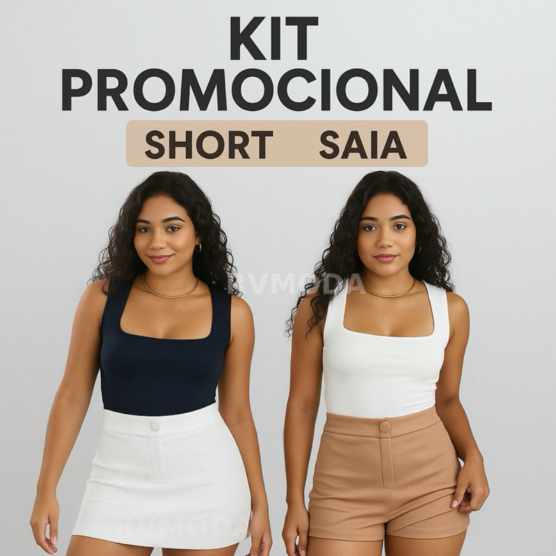 Kit 2 Peças Short Saia Feminino com Zíper e Botão - Promoção Imperdível Conforto e Estilo para 2025