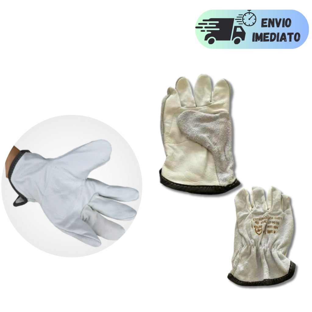 KIT 2 OU 1 PARES DE LUVA EXTREMO SUL VAQUETA MISTA 07cm CANO CURTO PALMA VAQUETA E DORSO RASPA SOLDADOR