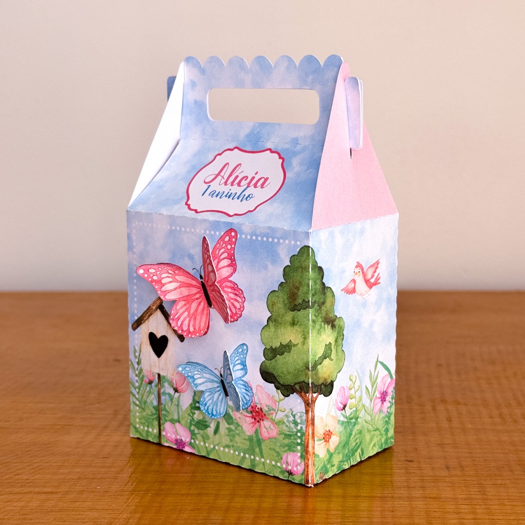 10 caixinha personalizada Maletinha Alta tema Jardim das Borboletas - Lembrancinha - Festa - Promoção