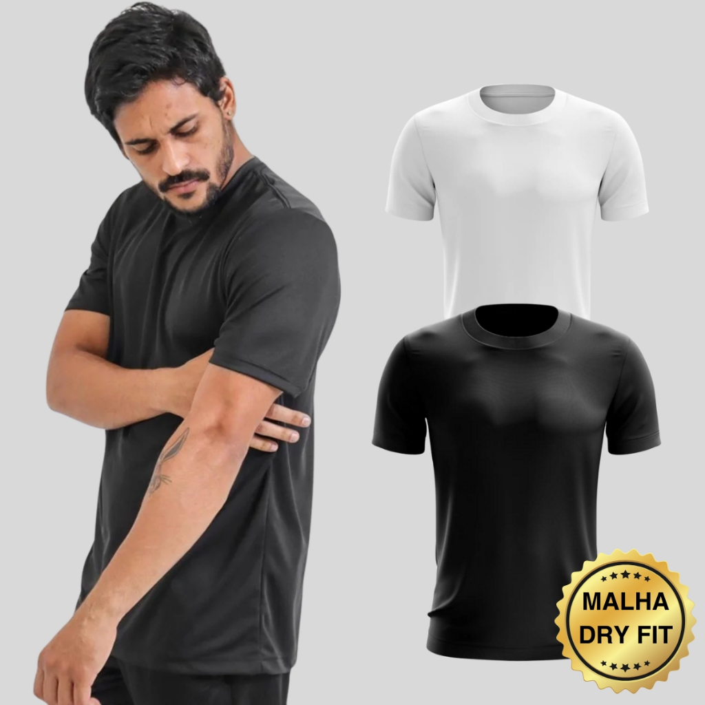 Camiseta Dry Masculina Individual/Kit 2 Peças Manga Curta Fitness Academia Corrida CrossFit Poliester Premium