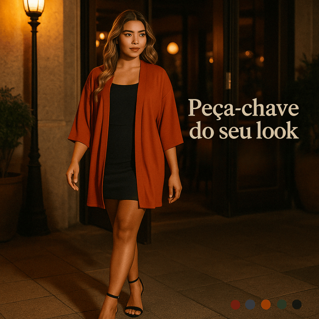 Kimono Cardigan Feminino Viscose Leve Fresco Soltinho Manga 3/4 Look Casual Praia Terceira Peça