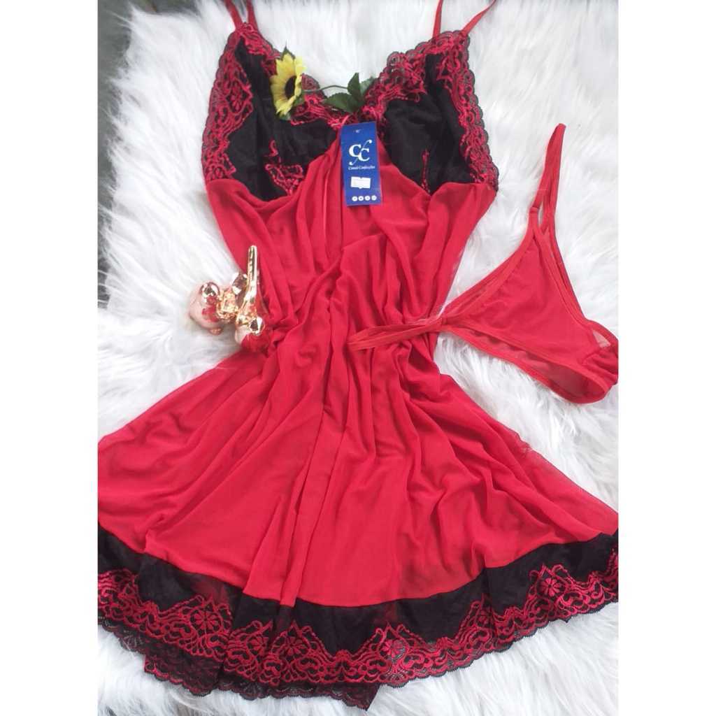 Camisola PLUS SIZE feita em Tule Transparente - Acompanha Calcinha em Oferta na Shopee