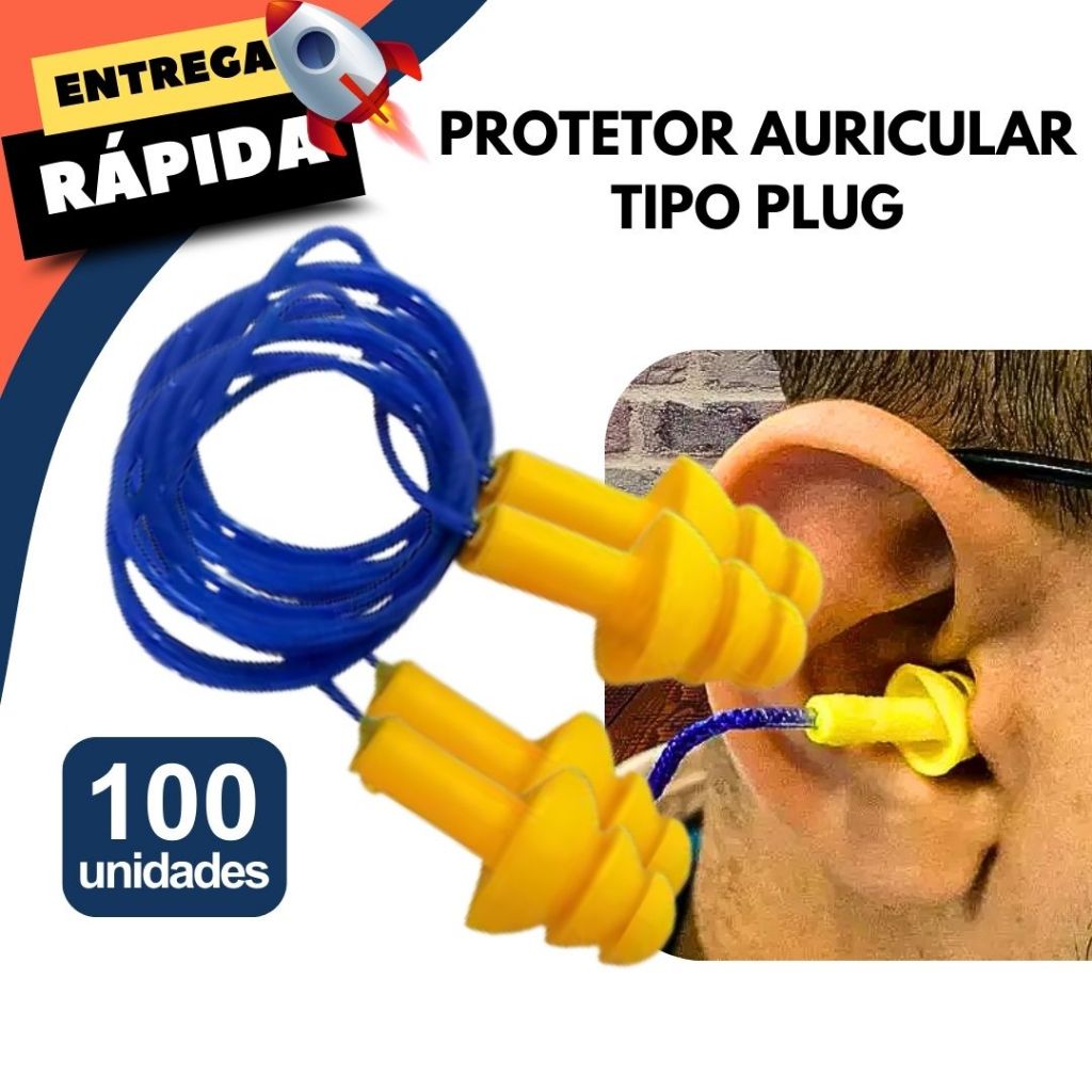 Kit 100 Protetor Auricular Plug Isolamento Silicone Proteção EPI