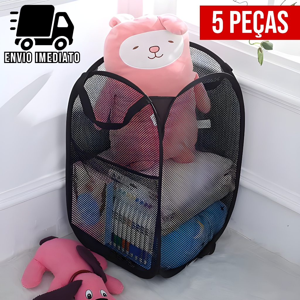 Kit 5 Cesto Flexível Multiuso para Roupa Suja Brinquedos Cesto de Roupa Dobrável Caixa Organizadora
