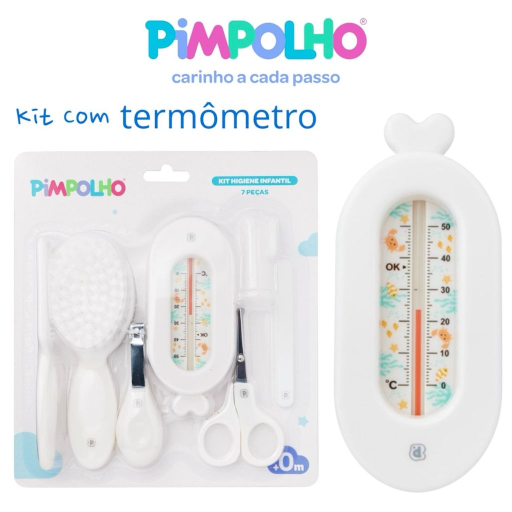 kit Higiene 7 Peças Bebê Unha e Cabelo com Termômetro Pimpolho