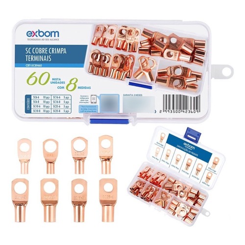 Kit 60 Terminal Conector Olhal De Compressão 6 10 16 25 mm Terminais em Cobre em Oferta na Shopee