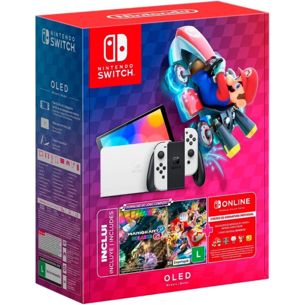 Console Nintendo Switch Oled + Mario Kart 8 Deluxe + 3 Meses de NSO