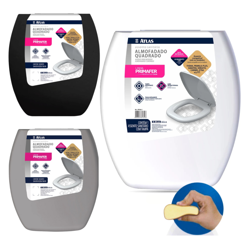 Assento Tampa de Vaso Almofadado Quadrado Atlas Primula Sabatini Anturius Versato Cannes Etna Fit