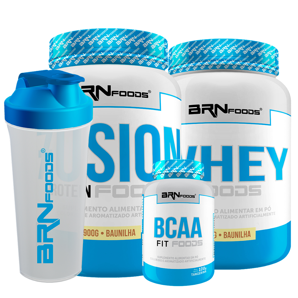 Kit Fusion Protein 900g Baunilha + Whey Foods 900g Baunilha + BCAA Fit 100gr  + Shaker – BRNFOODS