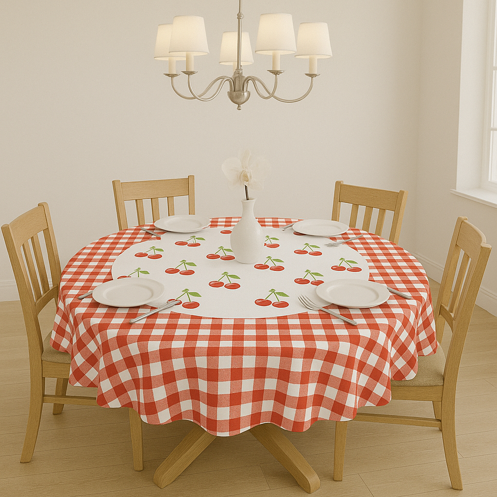 Toalha de Mesa Cereja Cerejinha Redonda Microfibra 1,45m x 1,45m em Oferta na Shopee