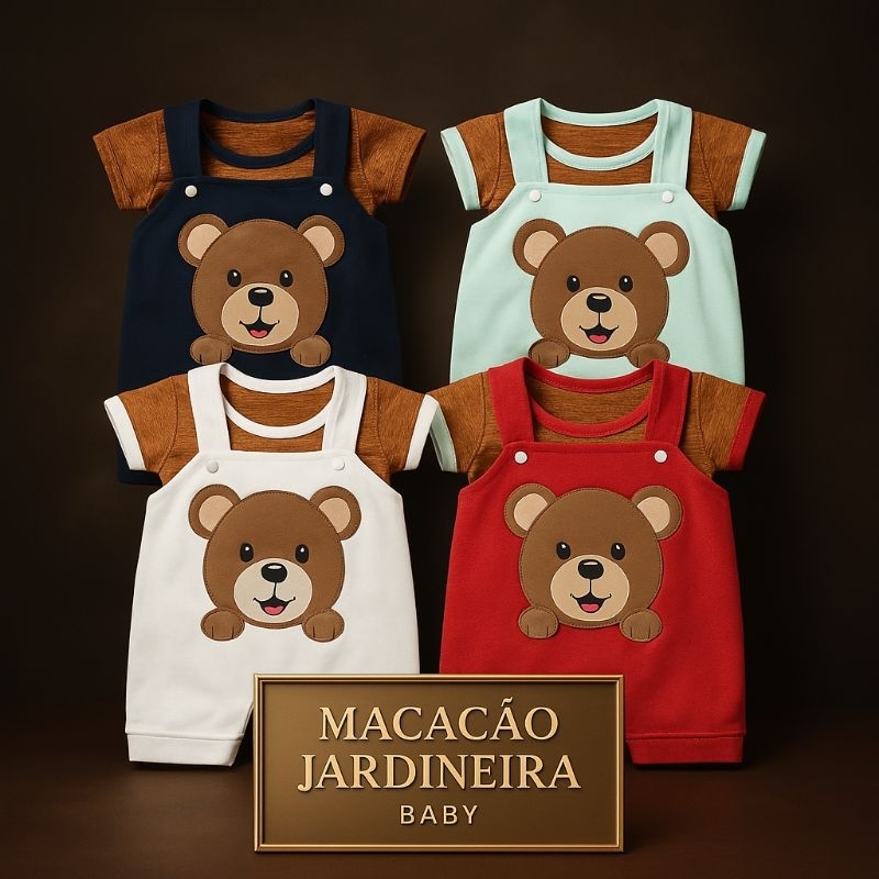 Roupinha Estilosa para Bebê – Jardineira Macacão Ursinho e Camiseta Básica