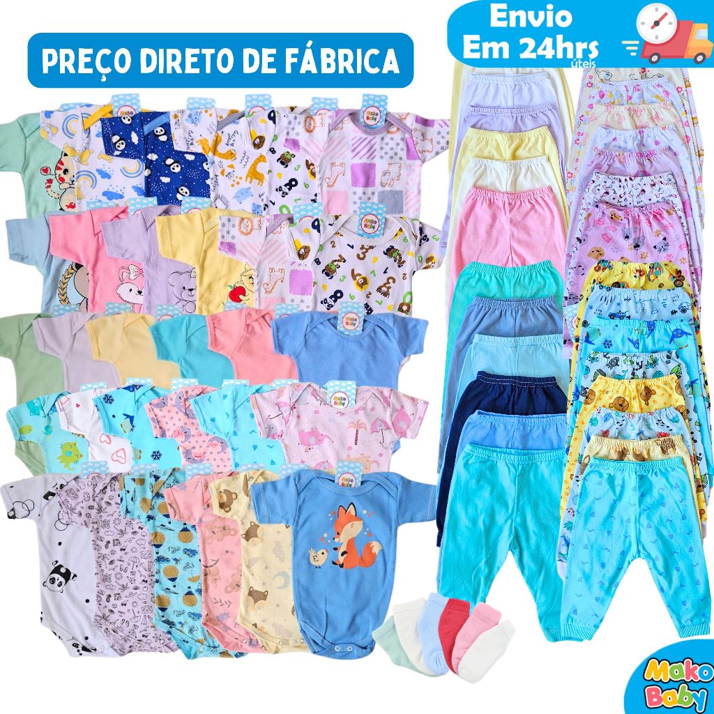 Enxoval de Bebê 15 peças Roupas Menino e Menina Maternidade Recém Nascido Algodão Body Calça Meia Completo