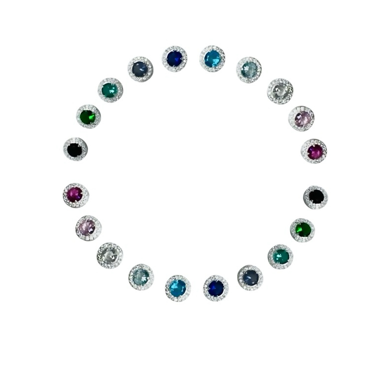 Conjunto Redondo Colorido Zircônia Prata925