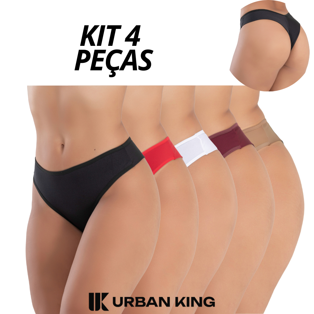 Kit 4 Calcinhas Fio Dental Duplo Confortável Tanga Empina Bumbum Forro Algodão