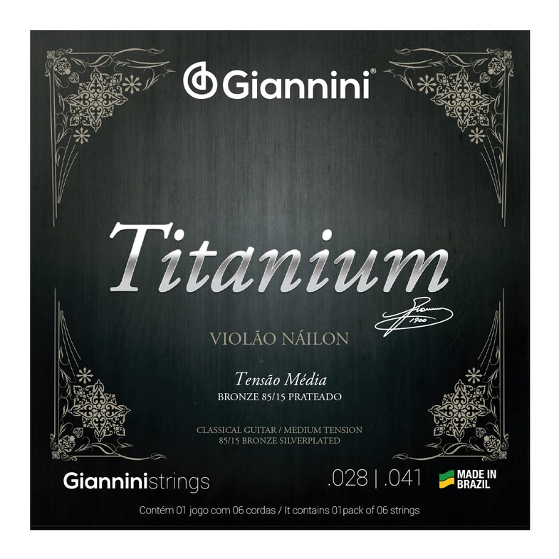 Encordoamento P/ Violão Náilon Giannini Titanium Tensão Méda - GENWTM