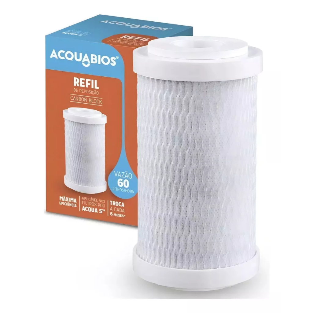 Refil Filtro Carbon Block 5 Polegadas Acquabios Original Universal Carcaça 5