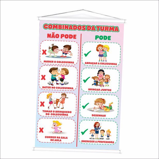 Banner de Combinados da Turma Pode não Pode, produzido em lona. Cartaz Propaganda para Escola, Sala de Aula, Educação. em Oferta na Shopee