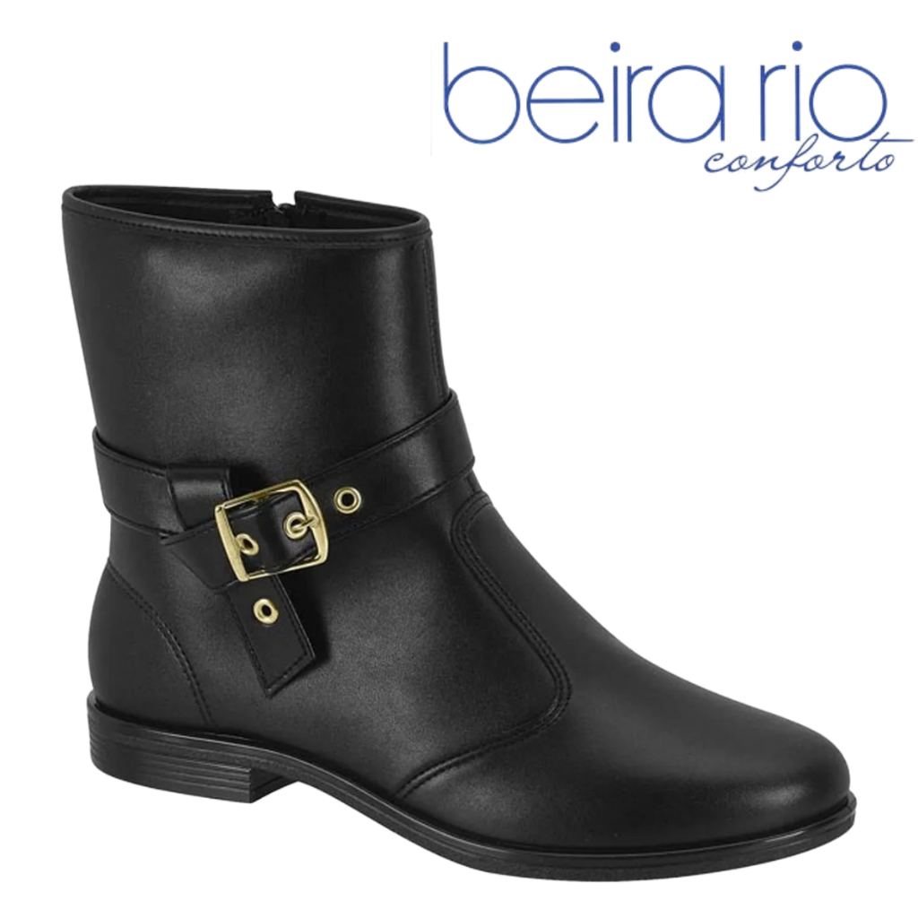 Bota Feminina Beira Rio Cano Curto Fivela Inverno Outono Rasteira Palmilha Conforto Piccadilly