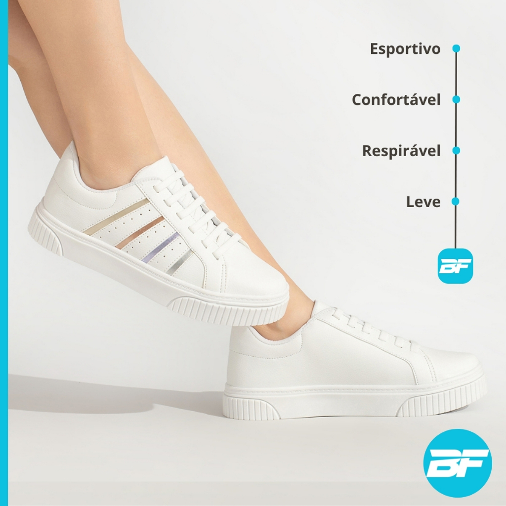 Tênis Branco Feminino Casual Academia Treino Malhar Confortável Trabalho BF Shoes
