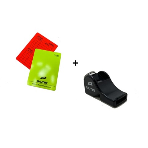 Kit Profissional de Arbitro Juiz de Futebol Campo Quilmes - Cartão( Vermelho e Amarelo) + Apito Prof. 115 Decibeis