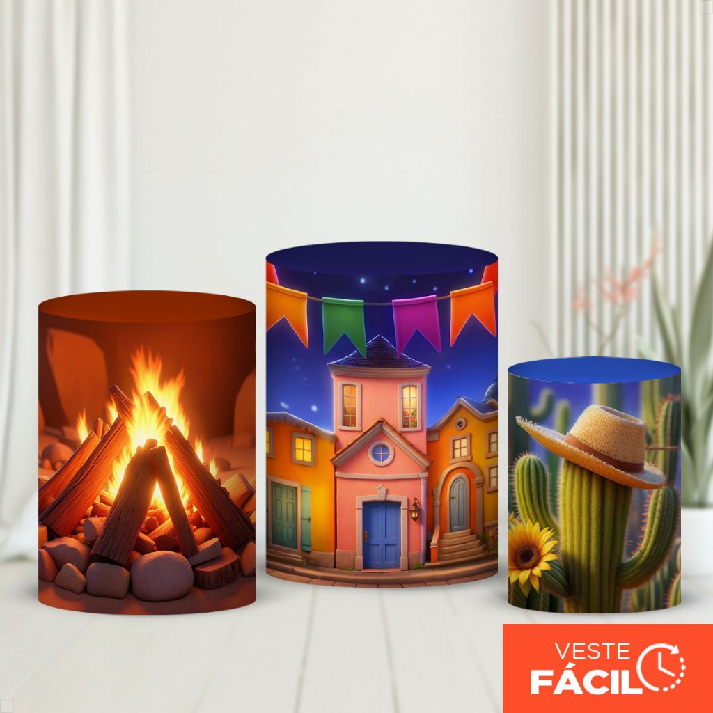Capas De Cilindros Festa Junina Em Tecido Sublimado Veste Fácil C/Elástico 3D Decoração Festa de São João – CND-842 em Oferta na Shopee
