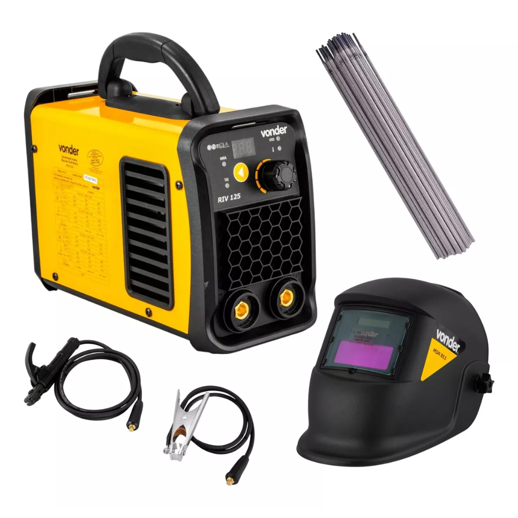 Máquina de Solda Inversora Vonder + Máscara Solda Automática e Eletrodos IM125