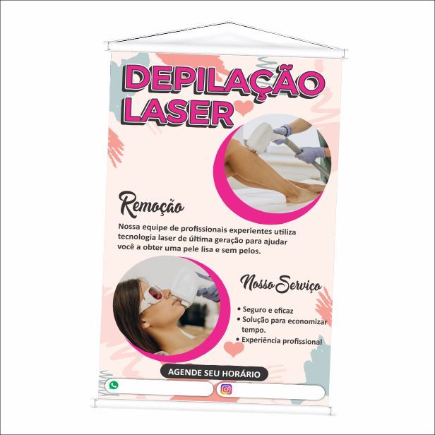 Banner de Depilação a Laser produzido em lona. Cartaz Propaganda Studio de Laser Salão de Beleza, Salas Comerciais.
