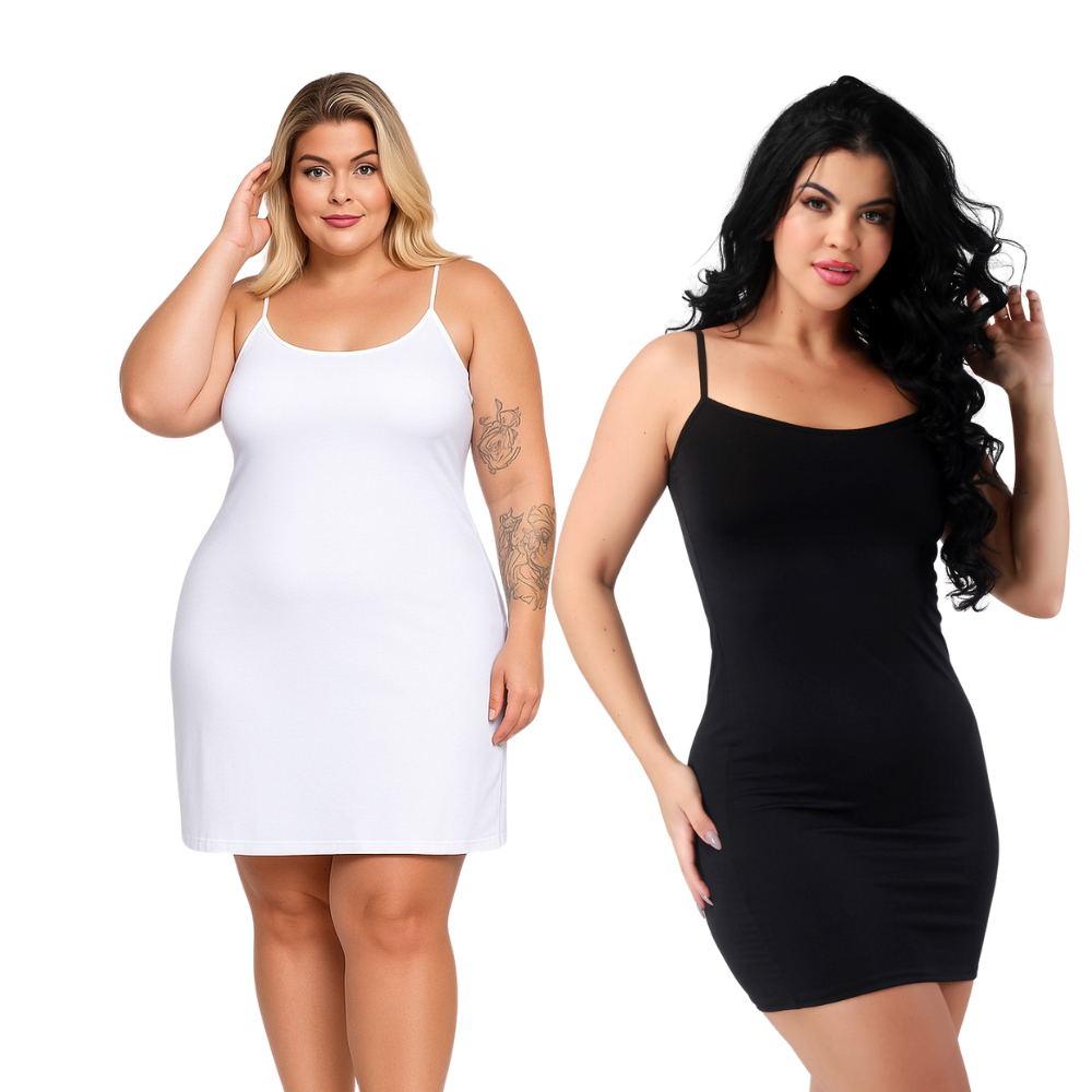 Kit 02 Anágua Plus Size Estilo Vestido Tubinho Básico Combinete Segunda Pele Casual Midi