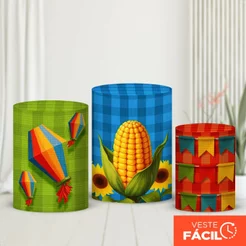Kit Trio Capas De Cilindros Festa Junina Em Tecido Sublimado Veste Fácil Festa Decorativa Arraiá São João – CND-843