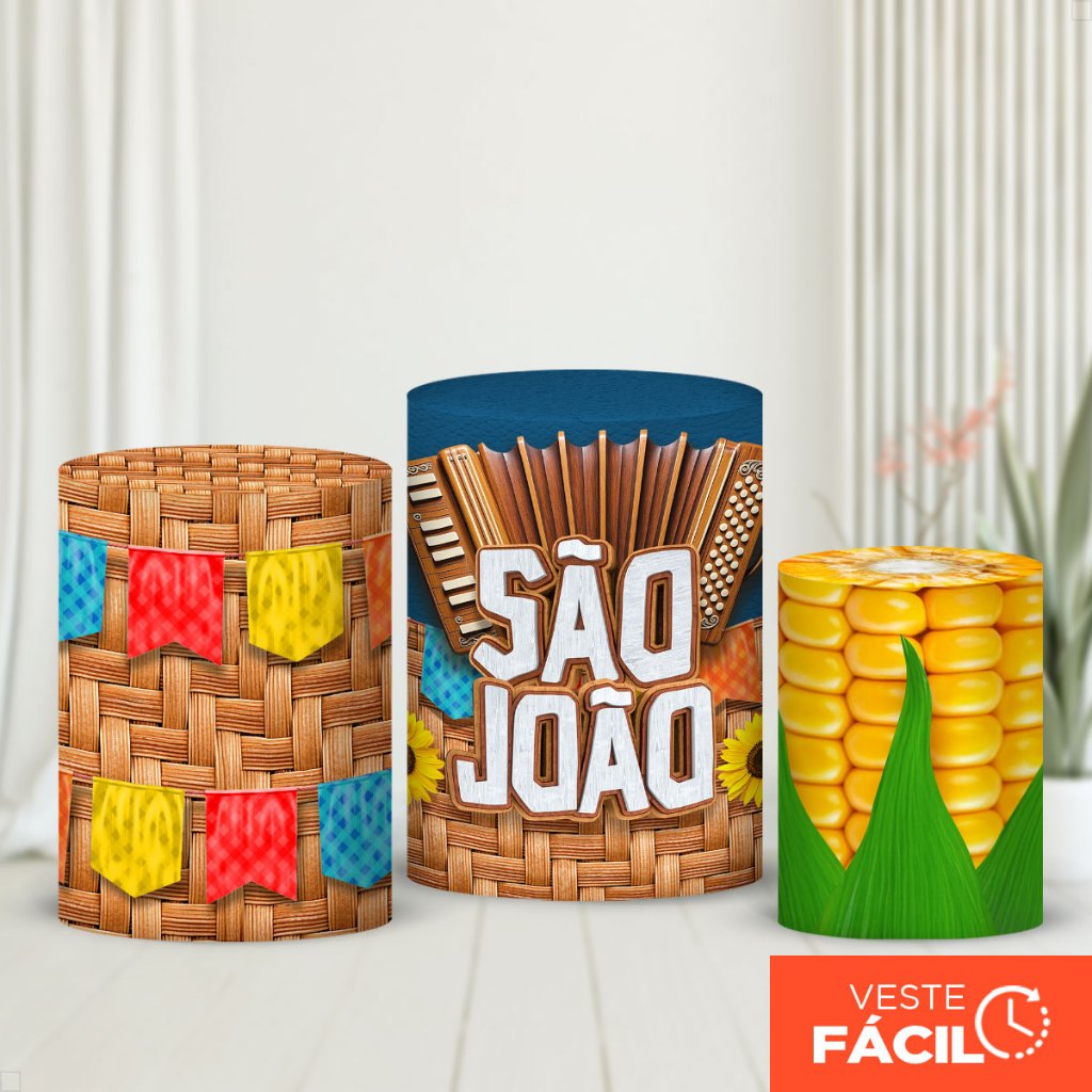 Trio Capas Cilindro Festa Junina Arraiá Em Tecido C/Elástico 3D Decoração Junina – CND-844