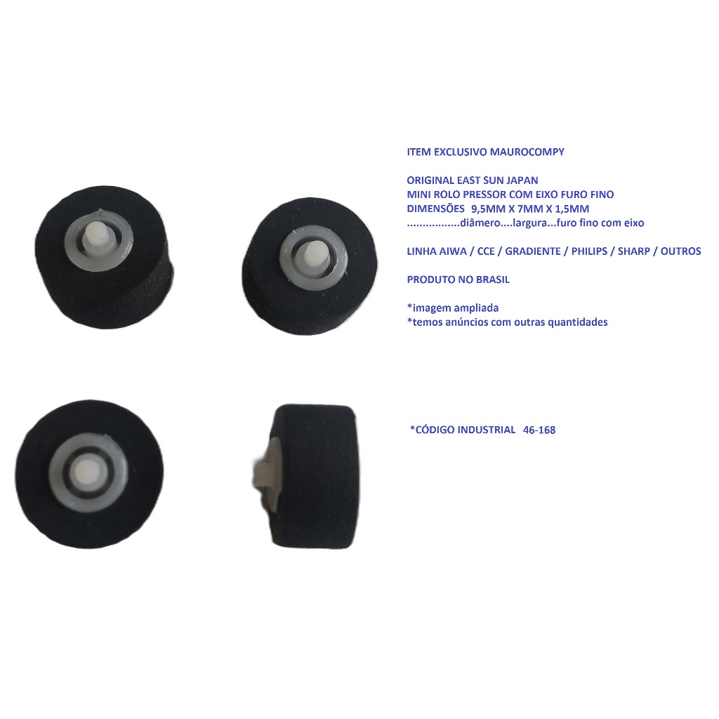12 x mini rolo pressor com eixo fixo 9,5mm x 7mm x 1,5mm série 46-168 uso geral diversos tape deck's