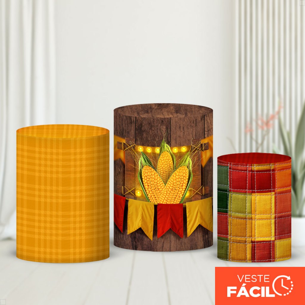 Capas De Cilindros Festa Junina Em Tecido Sublimado Veste Fácil C/Elástico 3D De