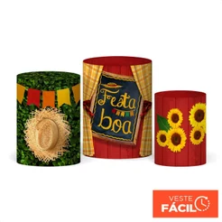 Kit Trio Capas De Cilindros Festa Junina Em Tecido Sublimado Veste Fácil Decorativa Arraiá São João – T-199